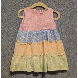 Spring Pastel Patchwork Floral Tiered A-Line Cotton Dress Baby Girls Size 12-18M